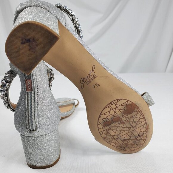 Badgley Mischka Women's Silver Ankle Strap Heels Catalina Open Toe Size 7.5 - Picture 11 of 12